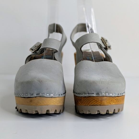 MIA Sofia Clogs EU 37 Gray Leather Platform Lug Sole Mary Jane 70s - Picture 4 of 16